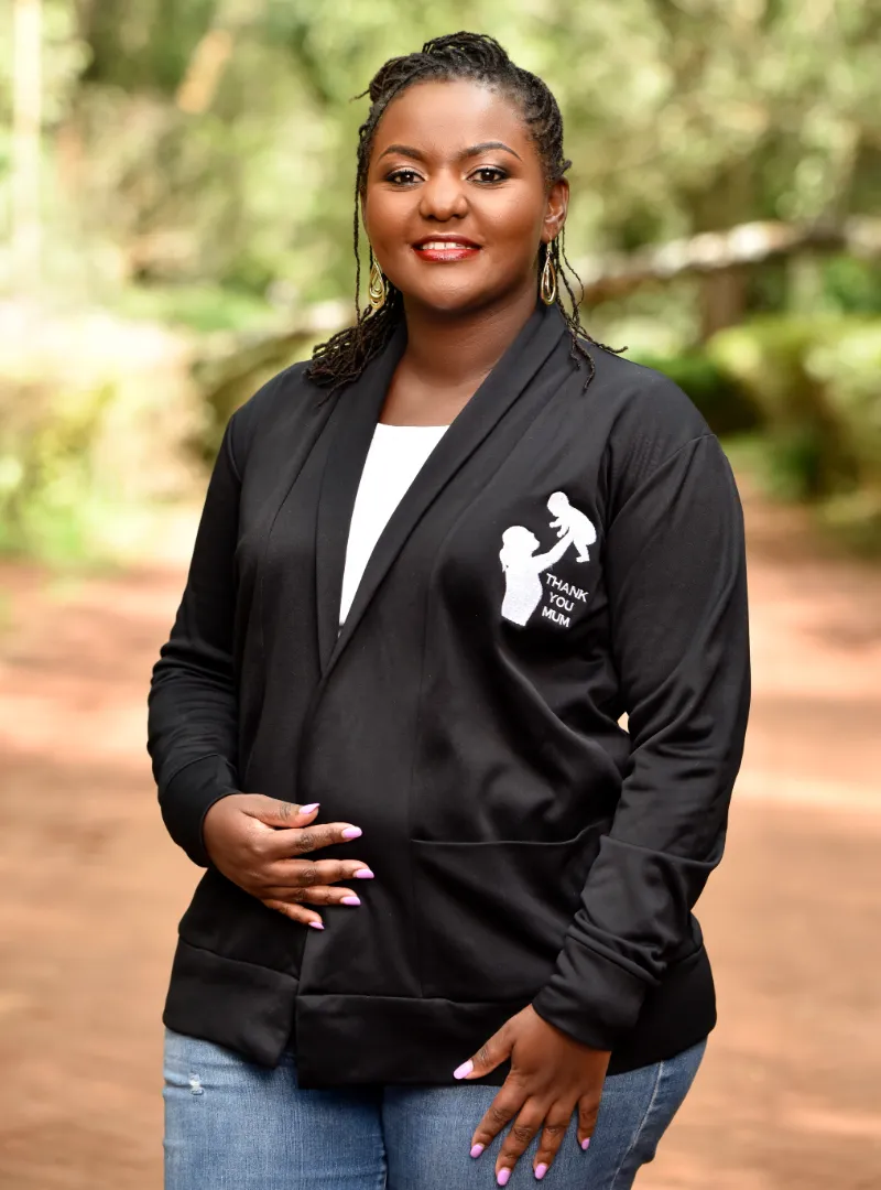 A ‘thank you mum’ branded fleece cardigan