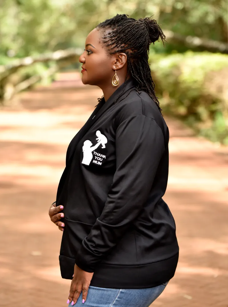 A ‘thank you mum’ branded fleece cardigan